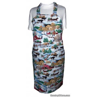 country farm winter scene bbq apron