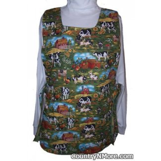 cows chickens roosters cobbler apron