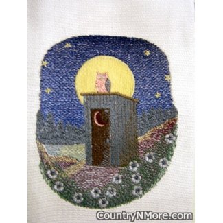 embroridered outhouse owl kitchen towel