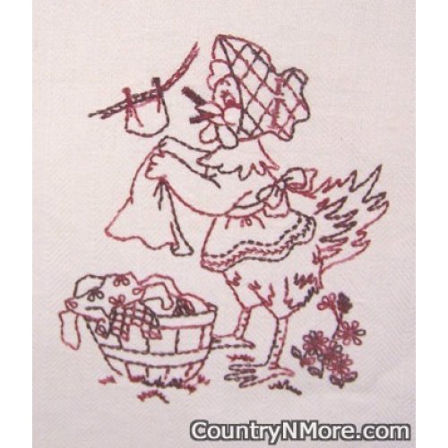 embroidered chicken tea towel