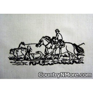 embroidered round up time tea towel