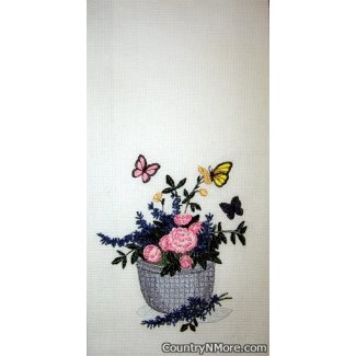 embroidered flowers butterflies tea towel