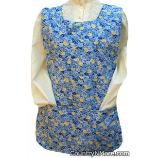 old fashioned blue floral cobbler apron