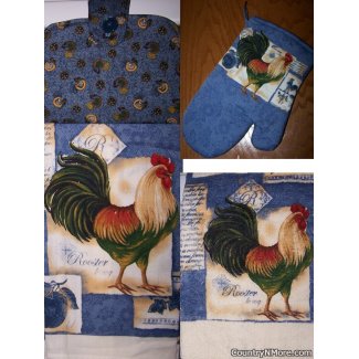 rooster oven door towel mitt dish cloth set