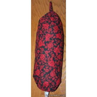 red flowers black plastic grocery bag holder