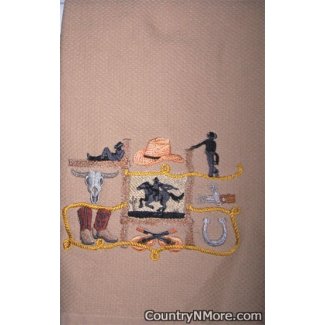 cowboy scene embroidered kitchen bath towel