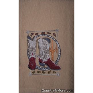 embroidered cowboy boots kitchen bath towel