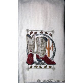 embroidered cowboy boots white kitchen bath towel