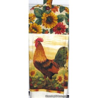 rooster sunflower oven door towel