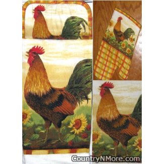 rooster sunflower oven door towel dish cloth mitt