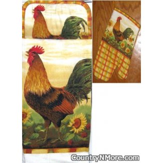 rooster sunflower potholder oven door towel mitt