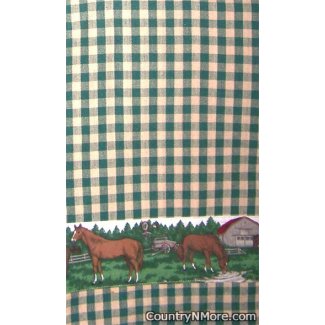 horse barn scene border kitchen tea towel