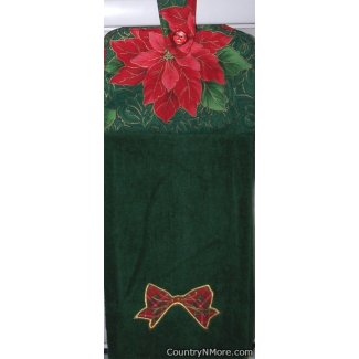 poinsettia appliqued bow oven door towel