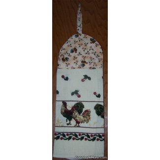 hanging hen rooster cherry kitchen towel 1193