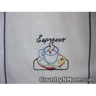 hand embroidered espresso coffee kitchen towel