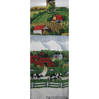 country farm scene oven door towel