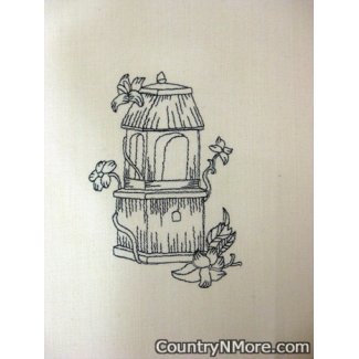 embroidered birdhouse flower kitchen tea towel