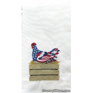 embroidered red white blue chichen hen kitchen towel