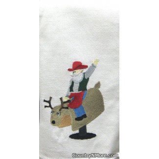 embroidered santa cowboy kitchen tea towel