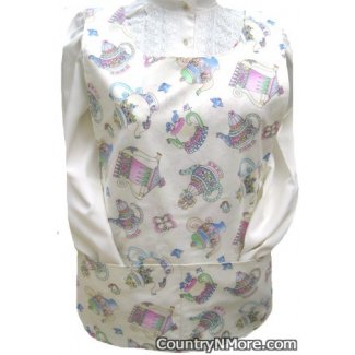 floral teapots birds roses cobbler apron