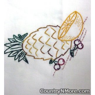 hand embroidered pineapple orange cherry kitchen towel