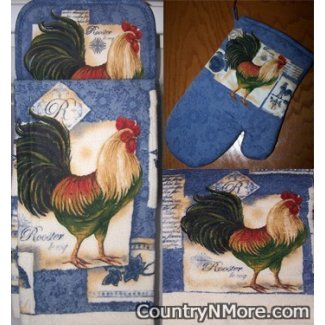 rooster pot holder oven door mitt dishcloth set debra