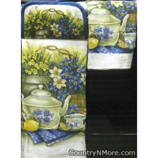 floral teapot potholder oven door towel discloth set