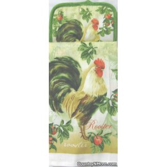 rooster apple potholder oven door towel