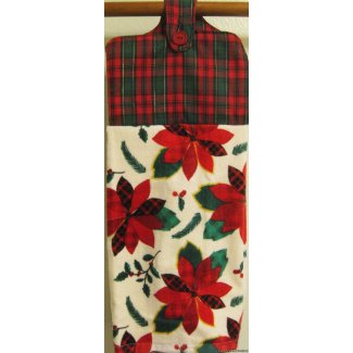 christmas red plaid poinsettias oven door towel