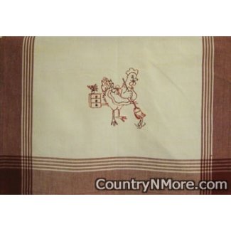 mother hen sweeping floor embroidered kitchen tea towel