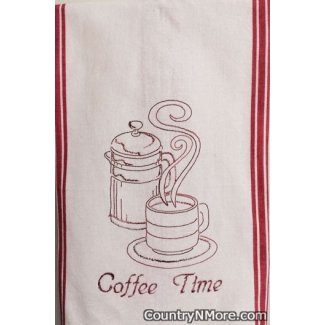 embroidered coffee time pot kitchen tea towel