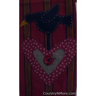 prim rustic appliqued crow heart kitchen tea towel