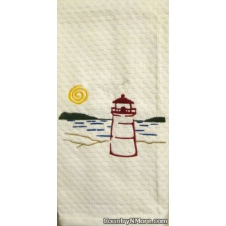 lighthouse embroidered kitchen terry towel