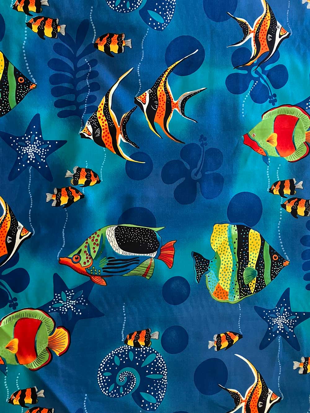 SALE Tropical Cotton Print Fabric 5262 Fish Multi, by the yard